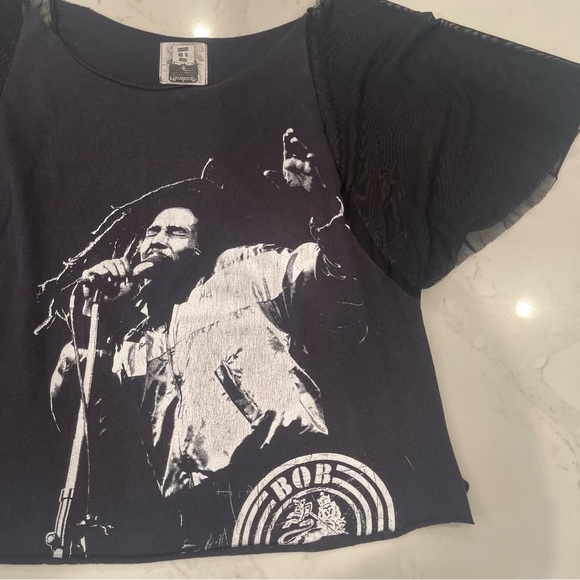 Gently worn Furst Of A Kind black and mesh sleeve Bob Marley tshirt - Picture 11 of 14